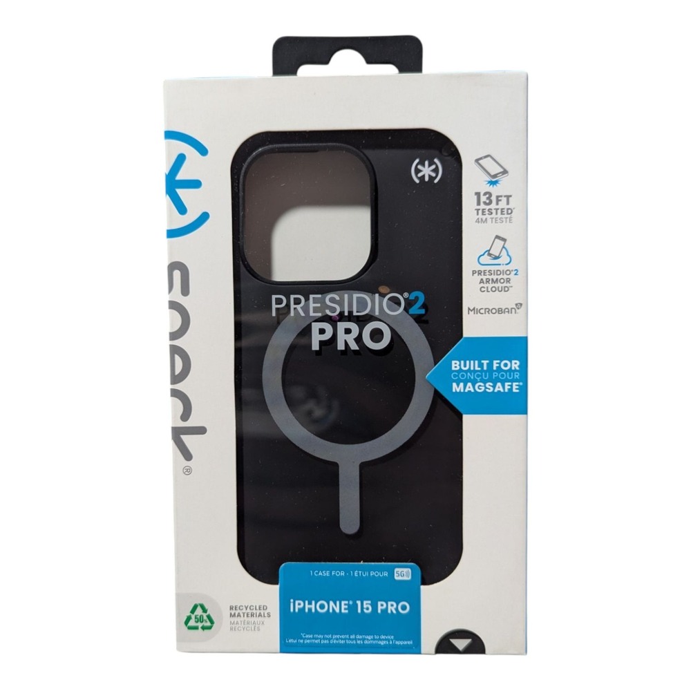 B8. Speck - Presidio2 Grip Case with MagSafe for Apple iPhone 15 Pro - Black‎